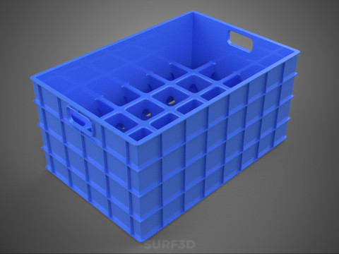 青色のスタッカブル空ボトルキャリアプラスチック木枠ボックスコンテナ 3Dモデル