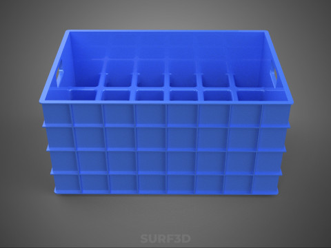青色のスタッカブル空ボトルキャリアプラスチック木枠ボックスコンテナ 3Dモデル