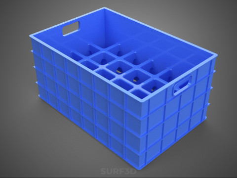 青色のスタッカブル空ボトルキャリアプラスチック木枠ボックスコンテナ 3Dモデル