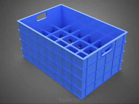 BLUE STACKABLE EMPTY BOTTLE CARRIER PLASTIC CRATE BOX CONTAINER 3D Model