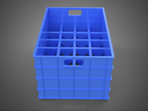 青色のスタッカブル空ボトルキャリアプラスチック木枠ボックスコンテナ 3Dモデル