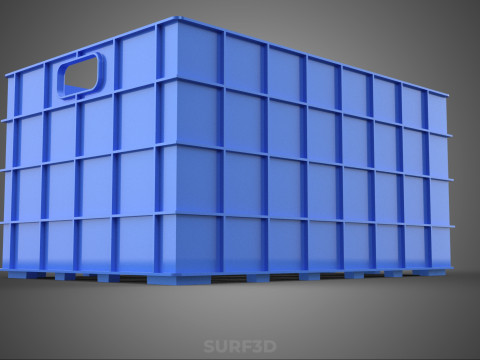 青色のスタッカブル空ボトルキャリアプラスチック木枠ボックスコンテナ 3Dモデル