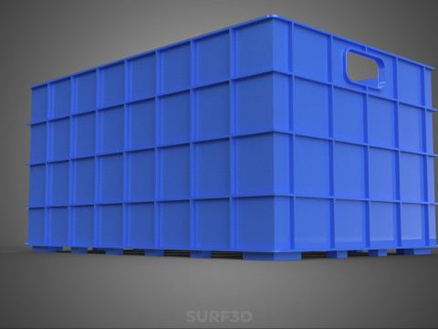 青色のスタッカブル空ボトルキャリアプラスチック木枠ボックスコンテナ 3Dモデル