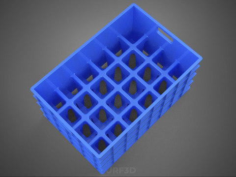 青色のスタッカブル空ボトルキャリアプラスチック木枠ボックスコンテナ 3Dモデル