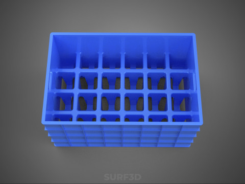 青色のスタッカブル空ボトルキャリアプラスチック木枠ボックスコンテナ 3Dモデル