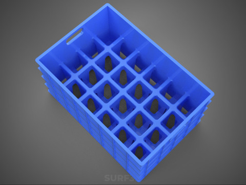 青色のスタッカブル空ボトルキャリアプラスチック木枠ボックスコンテナ 3Dモデル