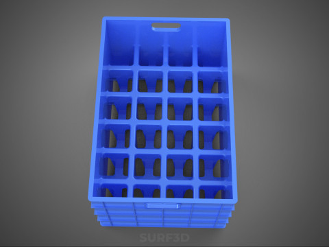 青色のスタッカブル空ボトルキャリアプラスチック木枠ボックスコンテナ 3Dモデル