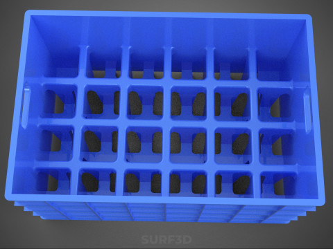 青色のスタッカブル空ボトルキャリアプラスチック木枠ボックスコンテナ 3Dモデル