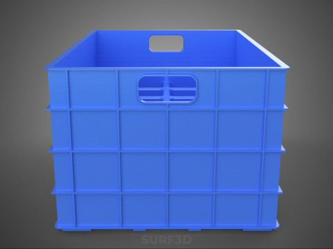 青色のスタッカブル空ボトルキャリアプラスチック木枠ボックスコンテナ 3Dモデル