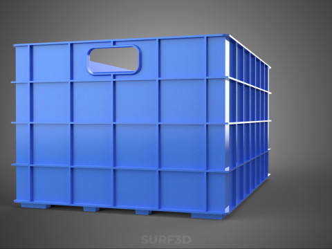 青色のスタッカブル空ボトルキャリアプラスチック木枠ボックスコンテナ 3Dモデル