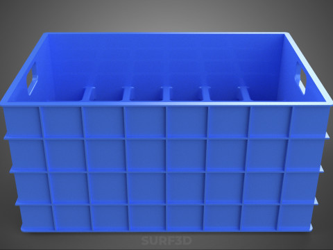 青色のスタッカブル空ボトルキャリアプラスチック木枠ボックスコンテナ 3Dモデル