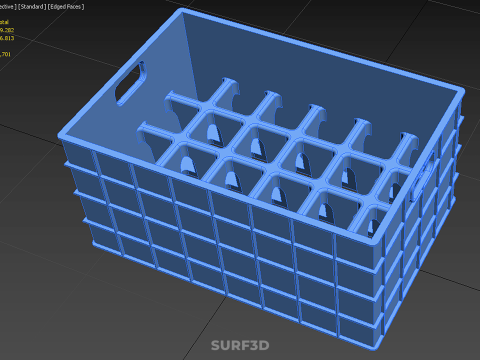 青色のスタッカブル空ボトルキャリアプラスチック木枠ボックスコンテナ 3Dモデル