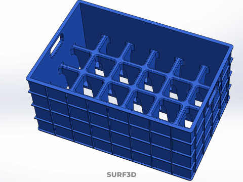 青色のスタッカブル空ボトルキャリアプラスチック木枠ボックスコンテナ 3Dモデル