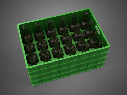 GROENE FLESSENDRAGER PLASTIC KRATDOOS CONTAINER OPSLAGBAK 3D Model