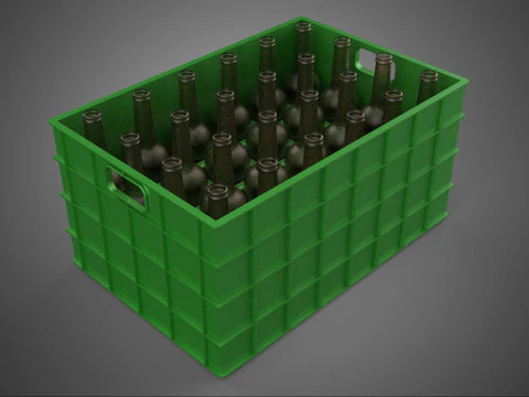 グリーンボトルキャリアプラスチック木箱ボックスコンテナ収納トレイ 3Dモデル