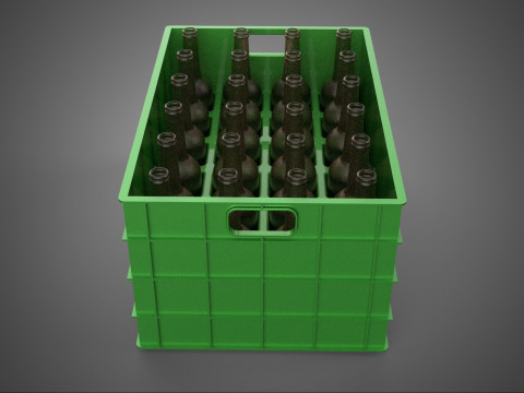 GREEN BOTTLE CARRIER PLASTIC CRATE BOX CONTAINER STORAGE TRAY 3D Model