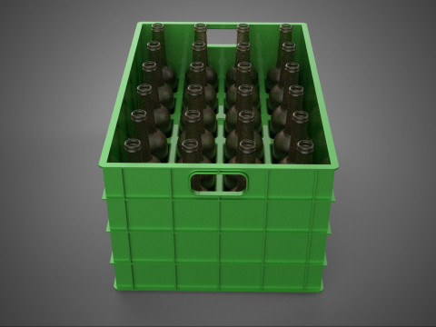 GREEN BOTTLE CARRIER PLASTIC CRATE BOX CONTAINER STORAGE TRAY 3D Model