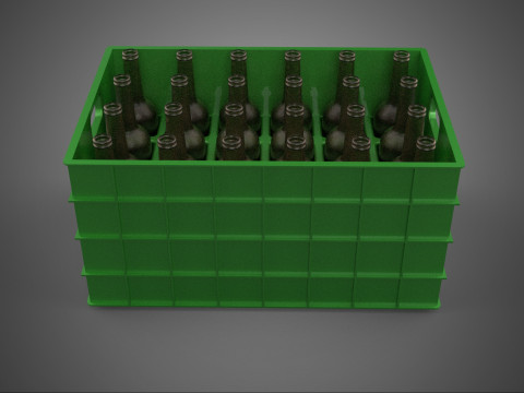 GREEN BOTTLE CARRIER PLASTIC CRATE BOX CONTAINER STORAGE TRAY 3D Model