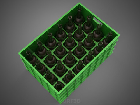 GREEN BOTTLE CARRIER PLASTIC CRATE BOX CONTAINER STORAGE TRAY 3D Model