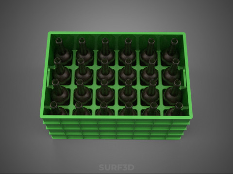 GREEN BOTTLE CARRIER PLASTIC CRATE BOX CONTAINER STORAGE TRAY 3D Model