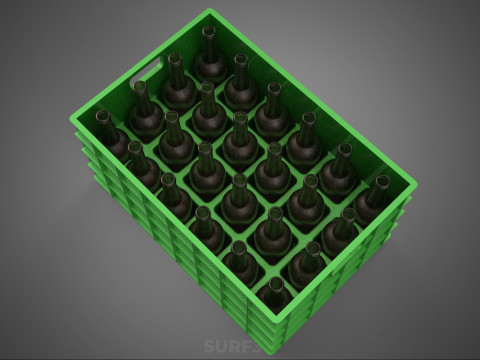 GREEN BOTTLE CARRIER PLASTIC CRATE BOX CONTAINER STORAGE TRAY 3D Model