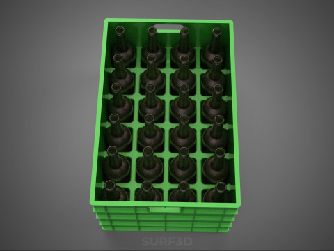 GREEN BOTTLE CARRIER PLASTIC CRATE BOX CONTAINER STORAGE TRAY 3D Model