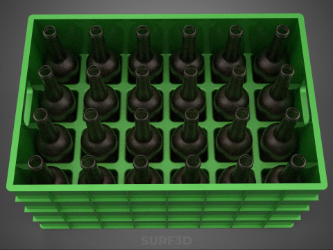 GREEN BOTTLE CARRIER PLASTIC CRATE BOX CONTAINER STORAGE TRAY 3D Model