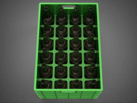 GREEN BOTTLE CARRIER PLASTIC CRATE BOX CONTAINER STORAGE TRAY 3D Model