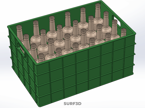 GREEN BOTTLE CARRIER PLASTIC CRATE BOX CONTAINER STORAGE TRAY 3D Model
