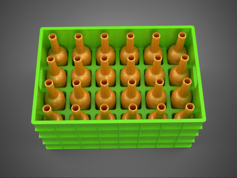 GREEN BOTTLES DRINK CRATE BOX CONTAINER STORAGE TRAY RACK ARRAY 3D Model