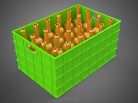 GREEN BOTTLES DRINK CRATE BOX CONTAINER STORAGE TRAY RACK ARRAY 3D Model
