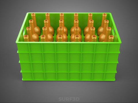 GREEN BOTTLES DRINK CRATE BOX CONTAINER STORAGE TRAY RACK ARRAY 3D Model