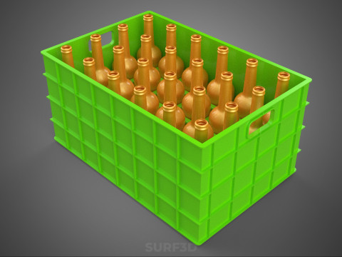 GREEN BOTTLES DRINK CRATE BOX CONTAINER STORAGE TRAY RACK ARRAY 3D Model