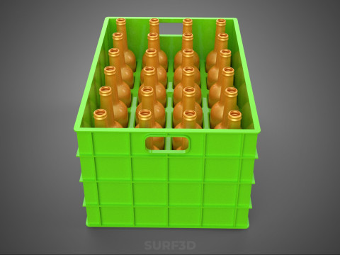 GREEN BOTTLES DRINK CRATE BOX CONTAINER STORAGE TRAY RACK ARRAY 3D Model