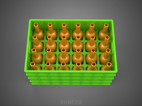 GREEN BOTTLES DRINK CRATE BOX CONTAINER STORAGE TRAY RACK ARRAY 3D Model