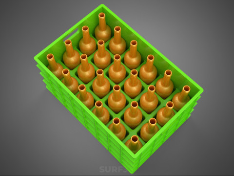 GREEN BOTTLES DRINK CRATE BOX CONTAINER STORAGE TRAY RACK ARRAY 3D Model