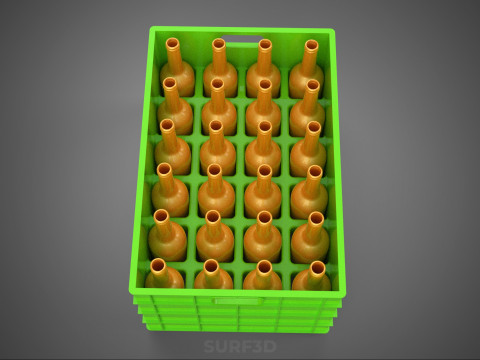 GREEN BOTTLES DRINK CRATE BOX CONTAINER STORAGE TRAY RACK ARRAY 3D Model