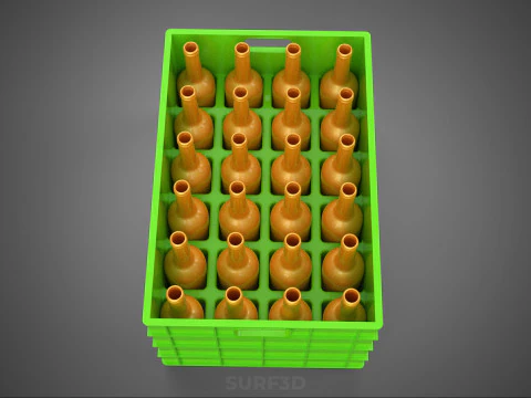 GREEN BOTTLES DRINK CRATE BOX CONTAINER STORAGE TRAY RACK ARRAY 3D Model