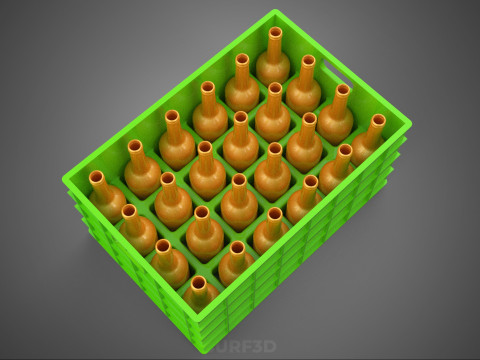 GREEN BOTTLES DRINK CRATE BOX CONTAINER STORAGE TRAY RACK ARRAY 3D Model