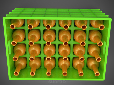 GREEN BOTTLES DRINK CRATE BOX CONTAINER STORAGE TRAY RACK ARRAY 3D Model