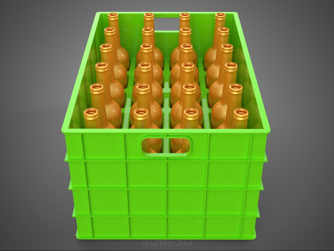 GREEN BOTTLES DRINK CRATE BOX CONTAINER STORAGE TRAY RACK ARRAY 3D Model