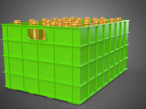 GREEN BOTTLES DRINK CRATE BOX CONTAINER STORAGE TRAY RACK ARRAY 3D Model