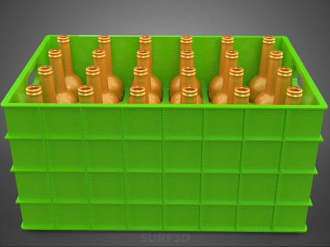 GREEN BOTTLES DRINK CRATE BOX CONTAINER STORAGE TRAY RACK ARRAY 3D Model