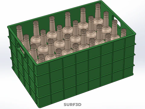 GREEN BOTTLES DRINK CRATE BOX CONTAINER STORAGE TRAY RACK ARRAY 3D Model