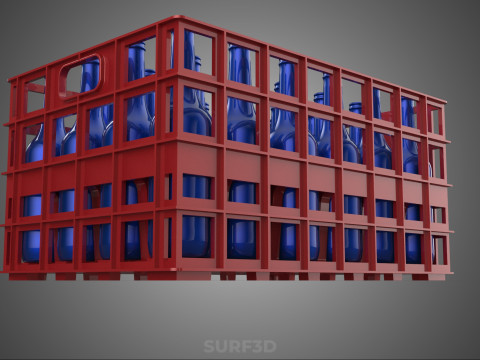 CZERWONY WSPORNIK NA BUTELKĘ PLASTIKOWA SKRZYNKA POJEMNIK STOJAK DO PRZECHOWYWANIA Model 3D