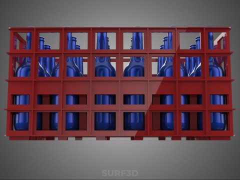 CZERWONY WSPORNIK NA BUTELKĘ PLASTIKOWA SKRZYNKA POJEMNIK STOJAK DO PRZECHOWYWANIA Model 3D