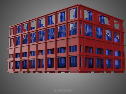 CZERWONY WSPORNIK NA BUTELKĘ PLASTIKOWA SKRZYNKA POJEMNIK STOJAK DO PRZECHOWYWANIA Model 3D