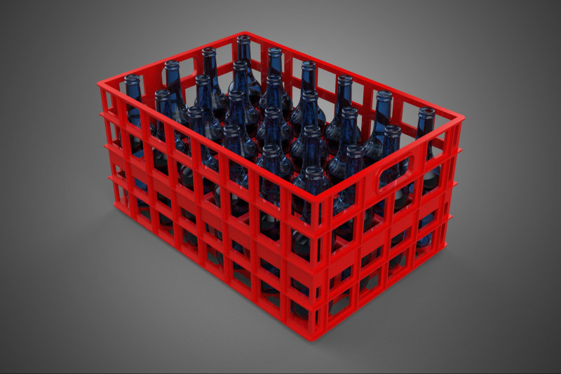 BOUTEILLE EN VERRE ROUGE CAISSE EN PLASTIQUE BOÎTE CONTENEUR RANGEMENT RACK PLATEAU Modèle 3D .c4d .max .obj .3ds .fbx .stl .blend