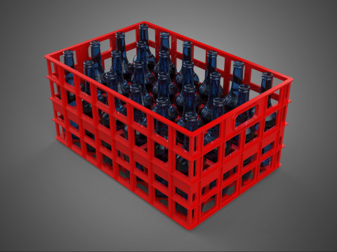 RED GLASS BOTTLE PLASTIC CRATE BOX CONTAINER STORAGE RACK TRAY 3D Model