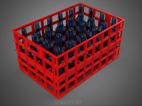 BOUTEILLE EN VERRE ROUGE CAISSE EN PLASTIQUE BOÎTE CONTENEUR RANGEMENT RACK PLATEAU Modèle 3D